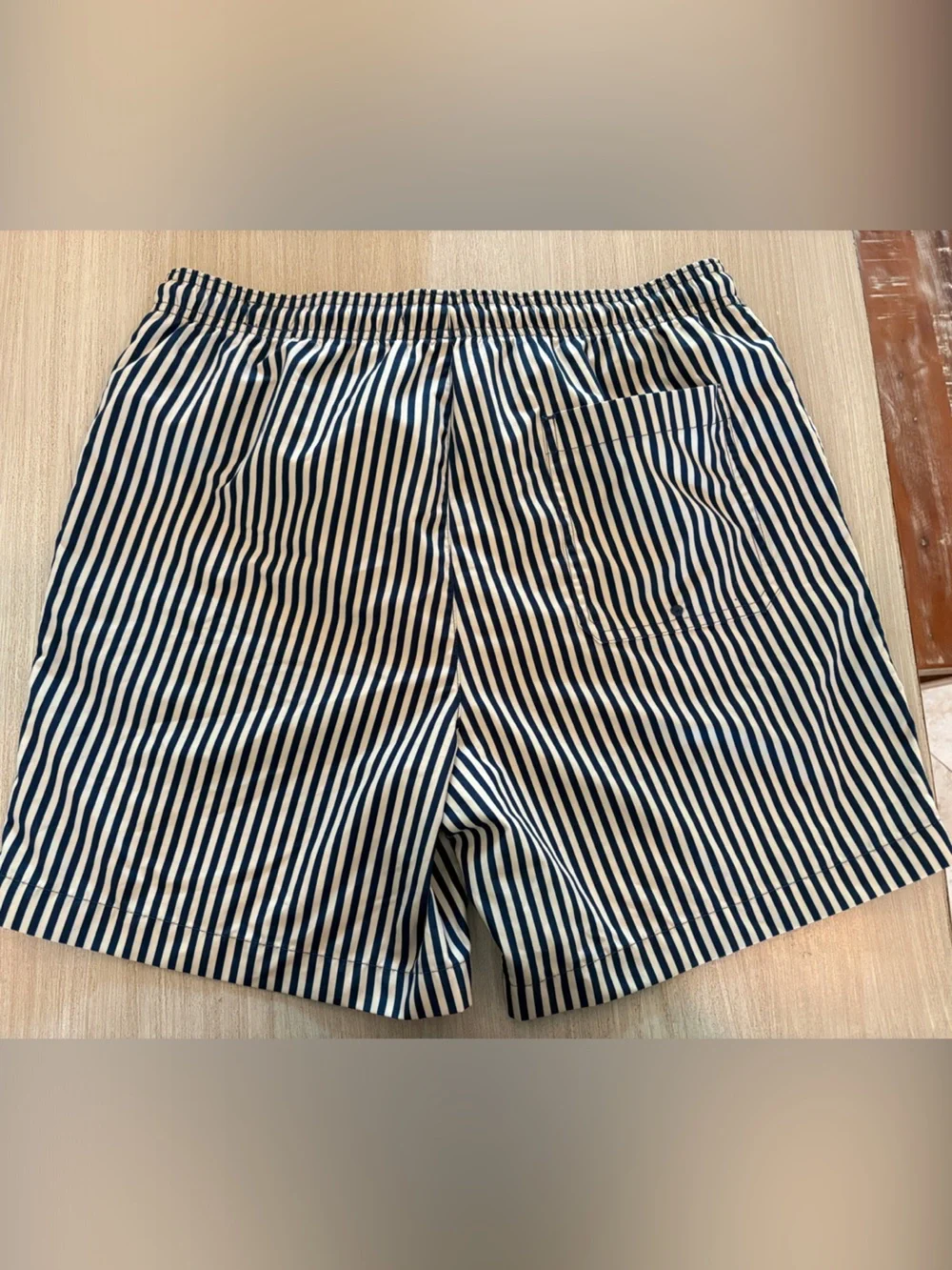 PacSun Navy and White Vertical Stripe Swim Trunks